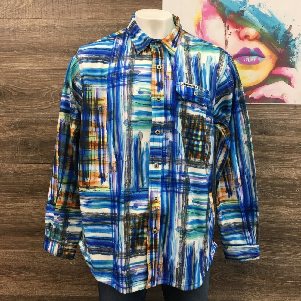 JAMS WORLD Men's Flannel XL Winter Plaid Royal Button Down Shirt Long Sleeve‎